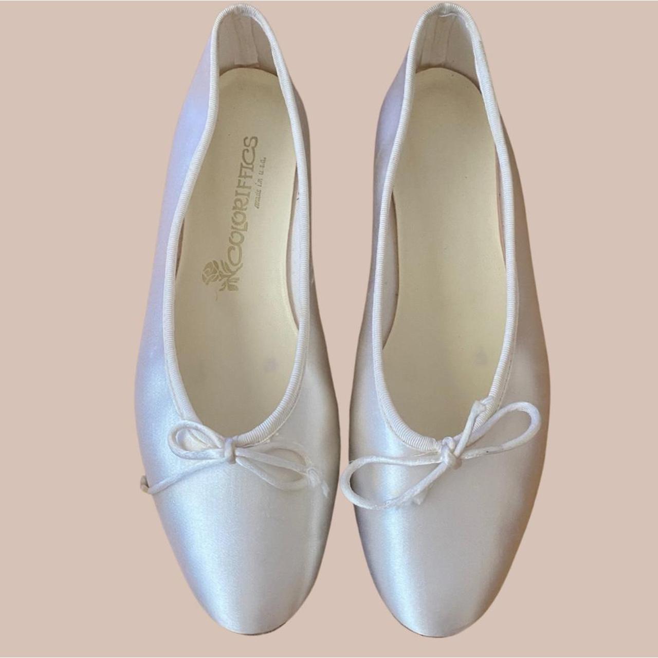white satin ballet flats