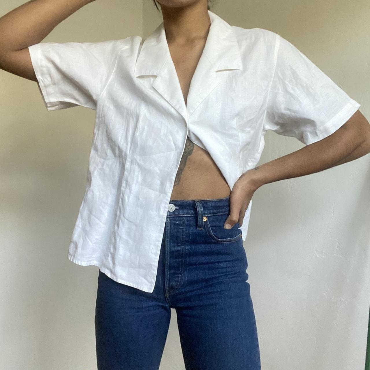 Vintage white linen button down. Excellent... Depop
