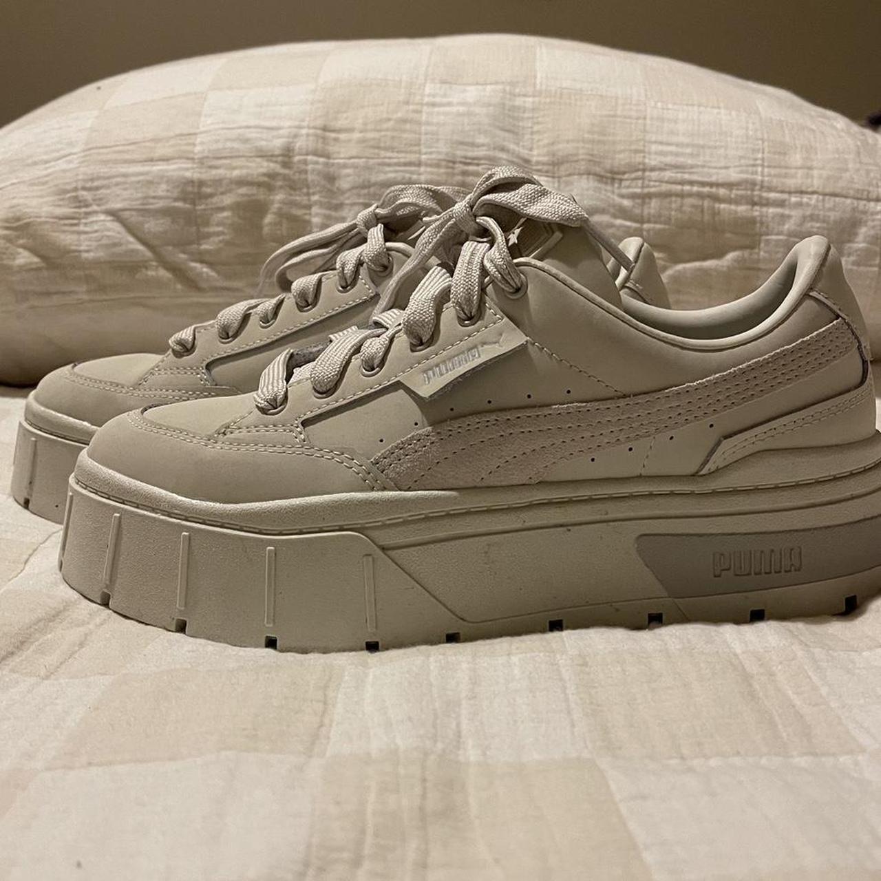Puma white and cream leather platform sneakers Depop