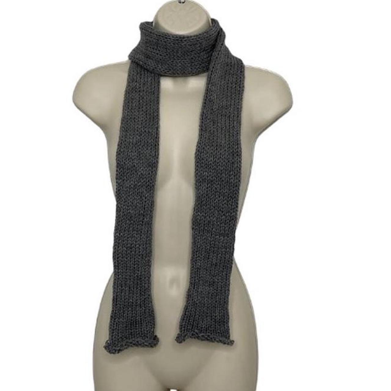 Y2k 90s style grey skinny scarf. Handmade. Grey... - Depop