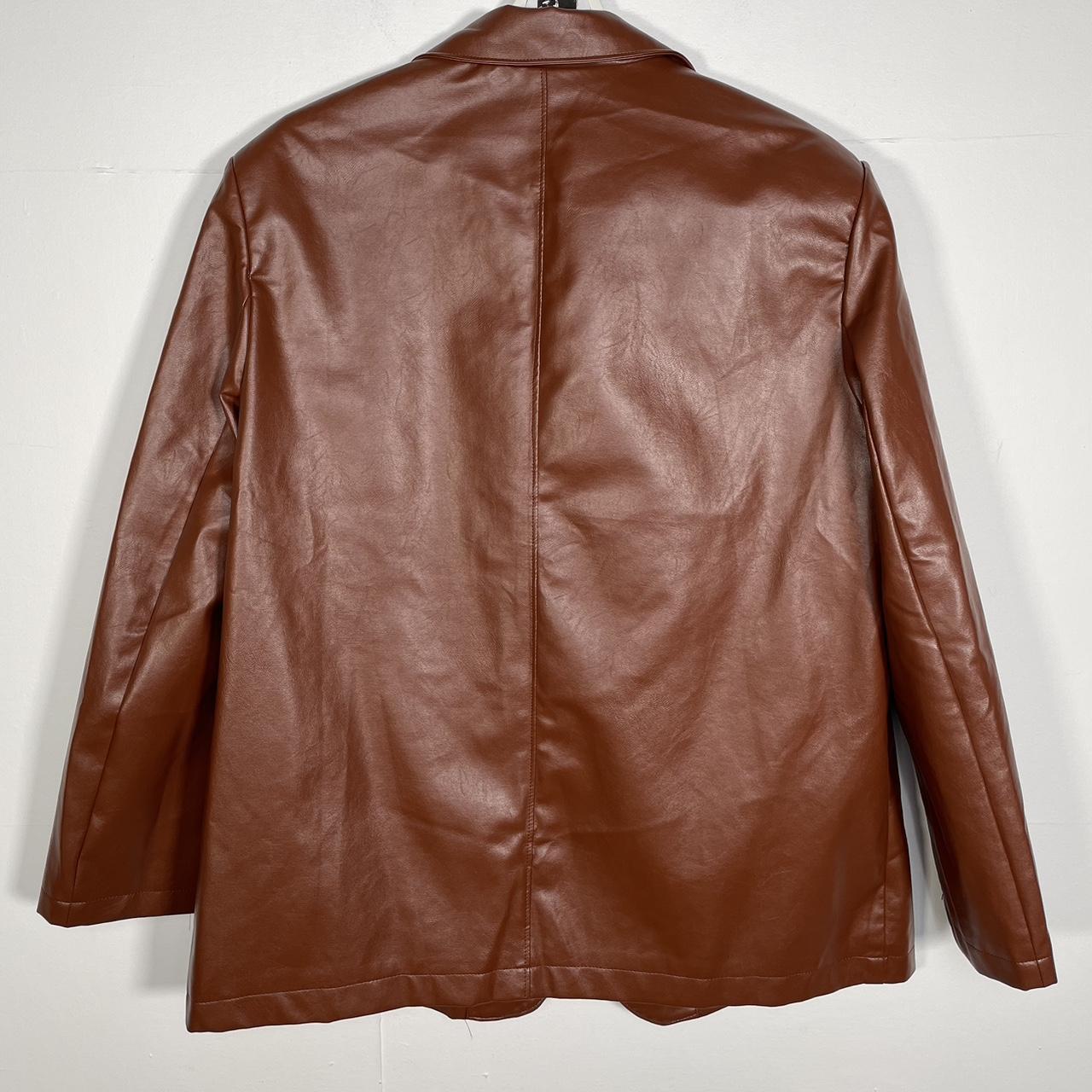 P1 SHEIN brown pleather oversized blazer jacket Size... Depop