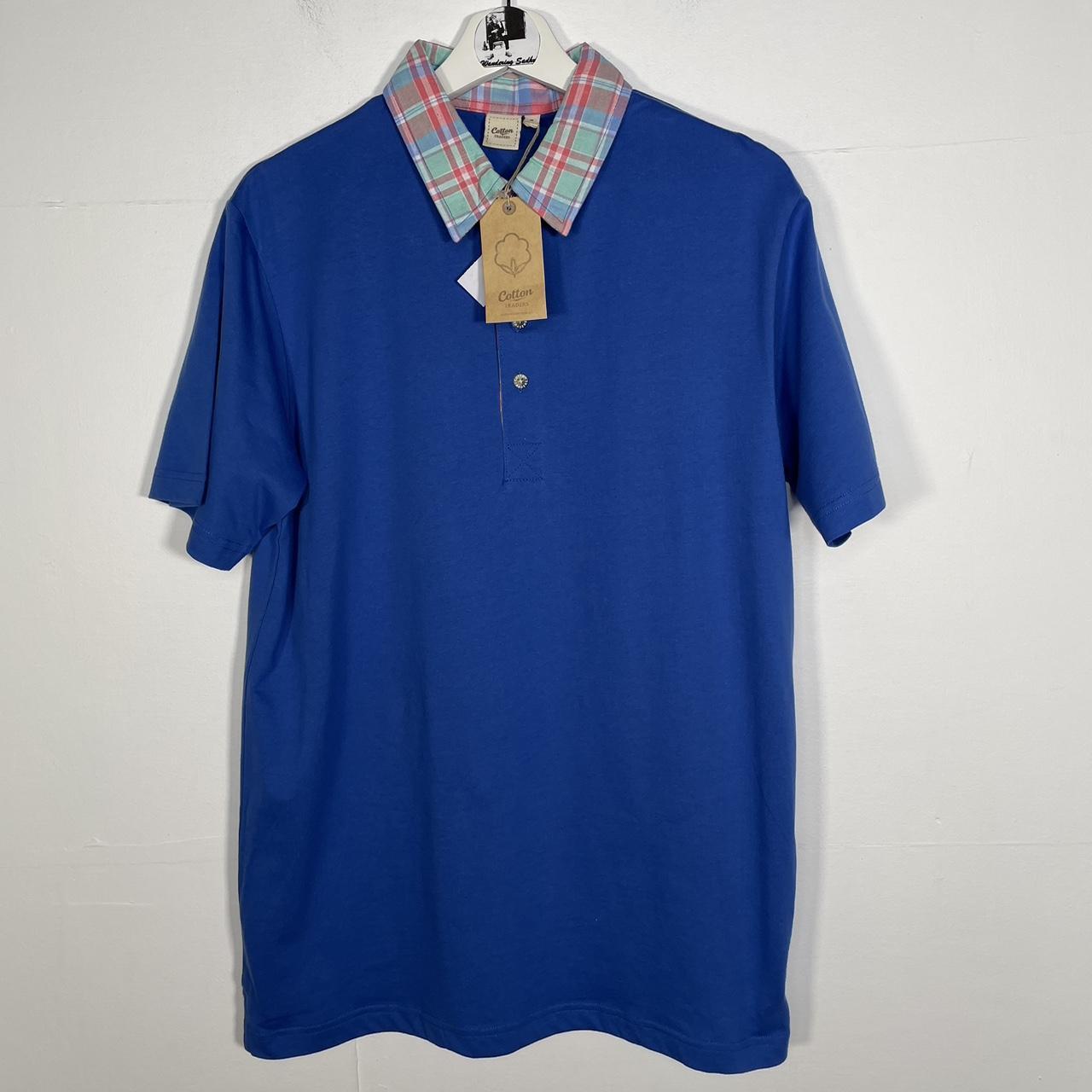 W977 Cotton traders blue polo shirt with checkered... - Depop