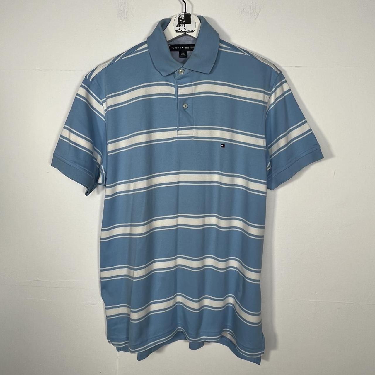 Tommy Hilfiger Men's Blue and White Polo-shirts | Depop