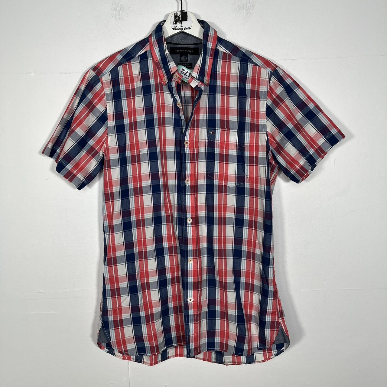 G472 Tommy Hilfiger checkered short sleeve button... - Depop