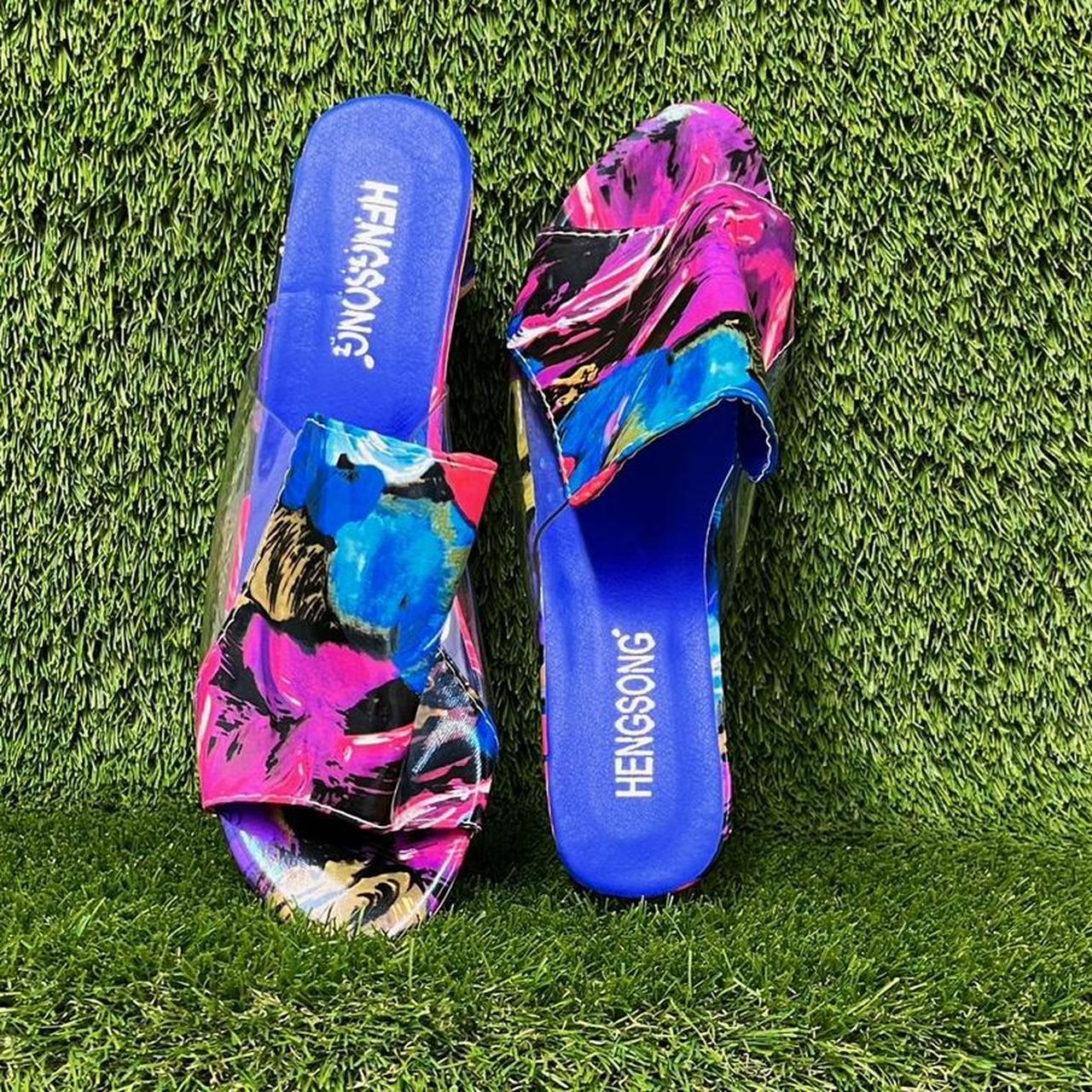 B730 Hengsong multicoloured heeled sandals. Size 8.... - Depop