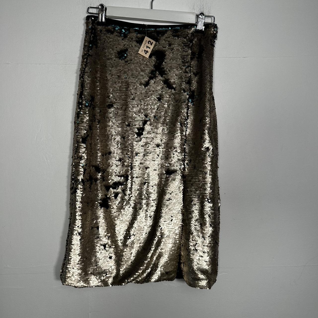 C412 Stradivarius gold sequin midi skirt. Size S.... - Depop