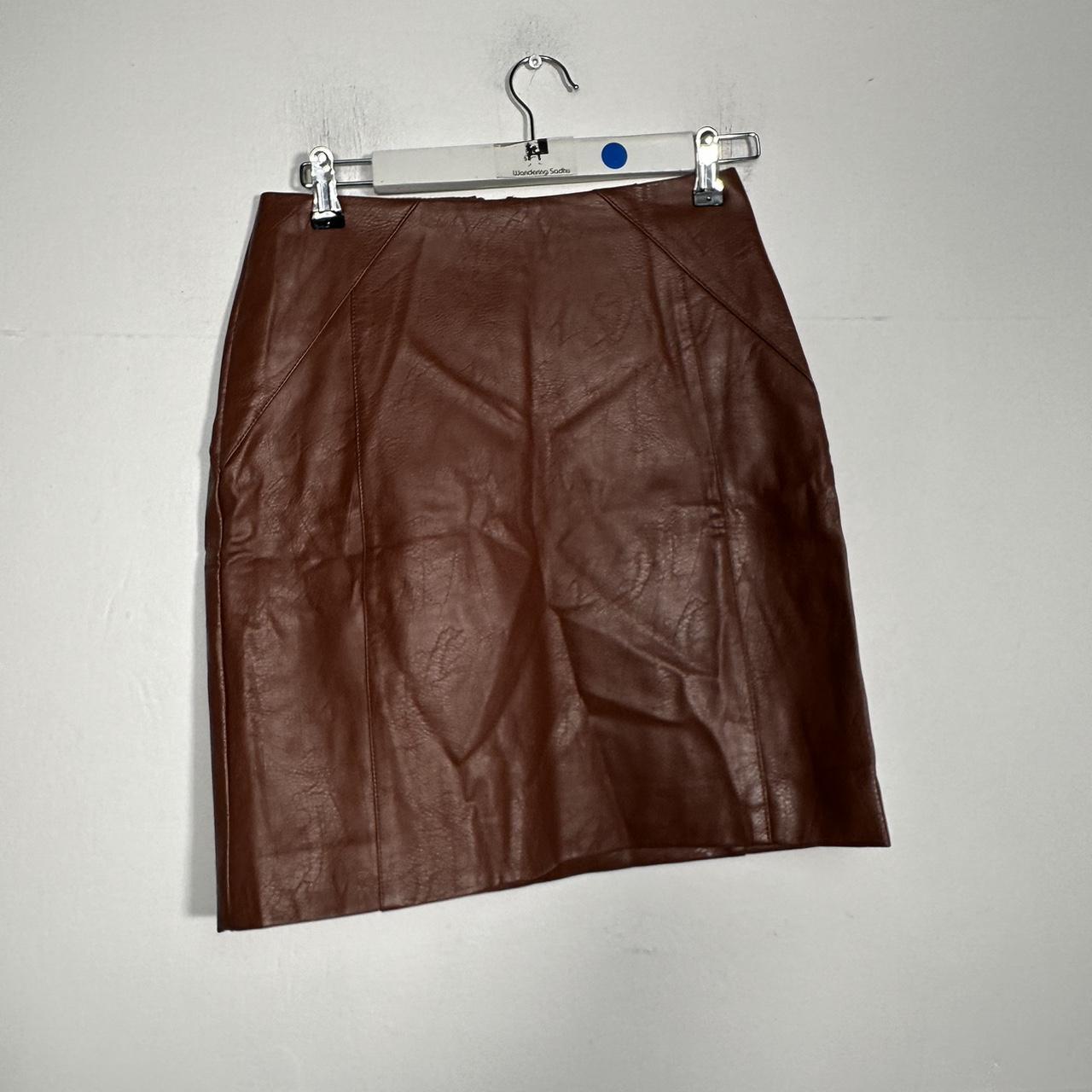 C384 Oasis brown pleather skirt. Size 6. Great... - Depop