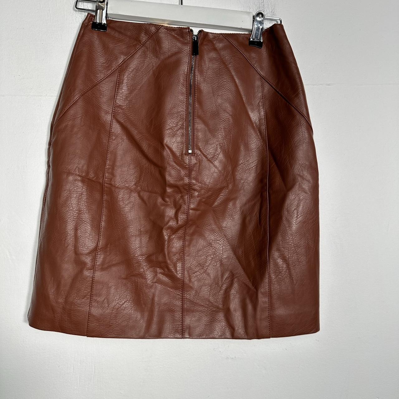 C384 Oasis brown pleather skirt. Size 6. Great. Depop