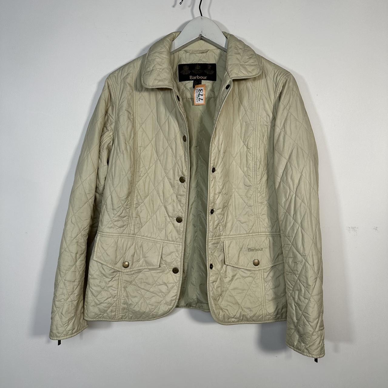 MO773 Barbour cream quilted jacket with embroidered... Depop