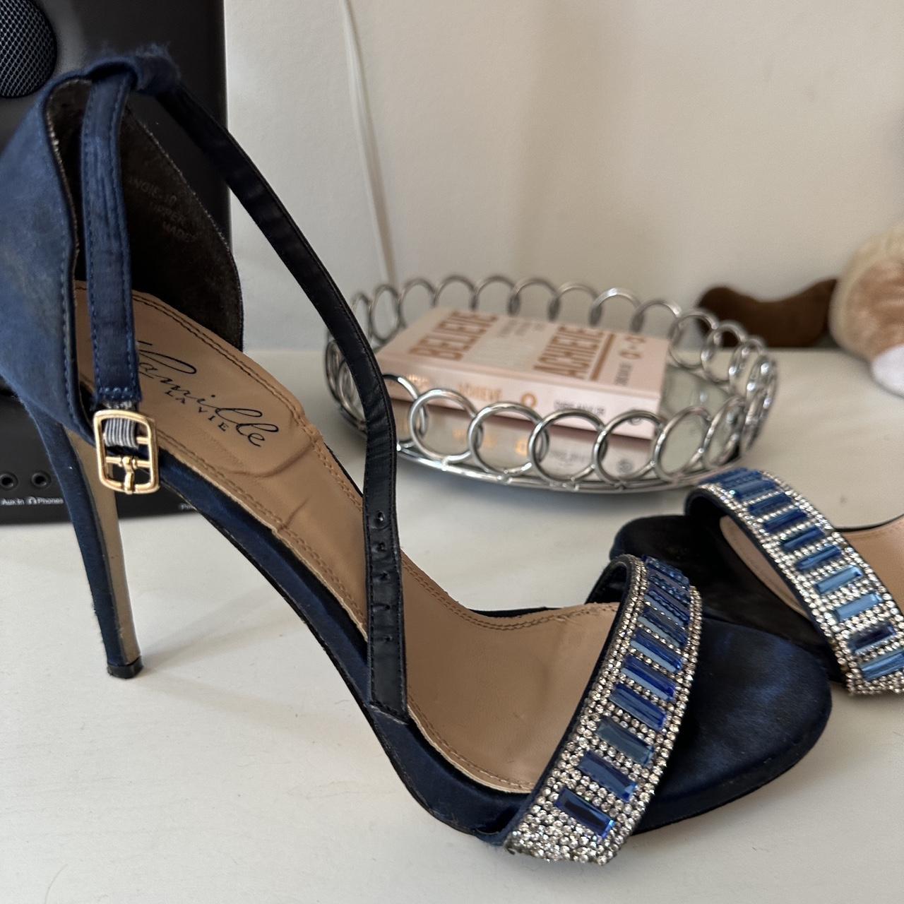 navy embellished heels