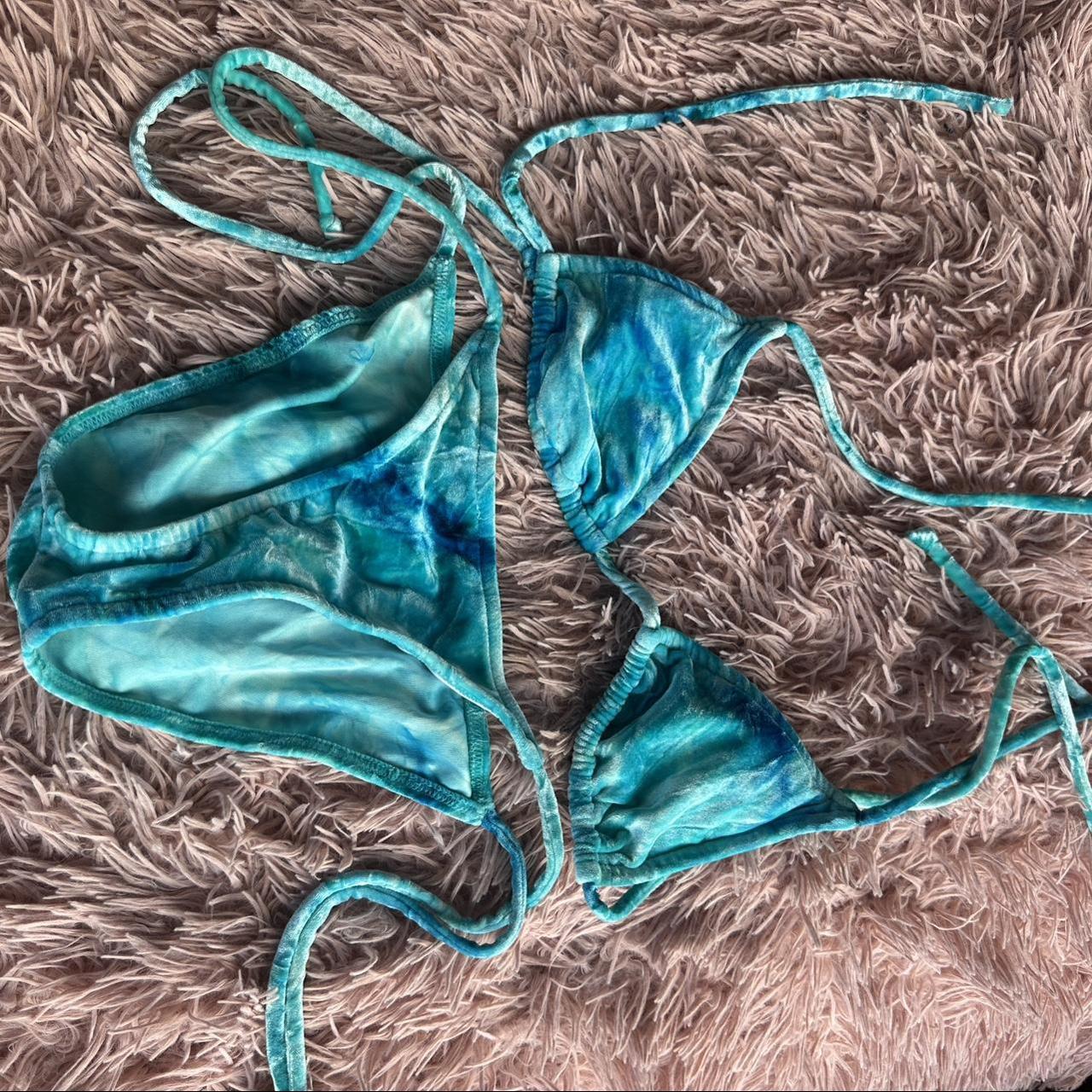 Swimsuit velvet bikini blue tie dye. Turquoise/aqua... Depop