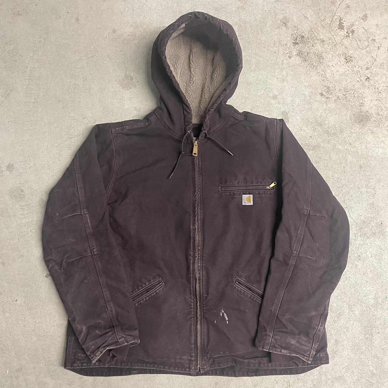 Y2K Carhartt Plum Hooded Detroit Jacket Sherpa... - Depop