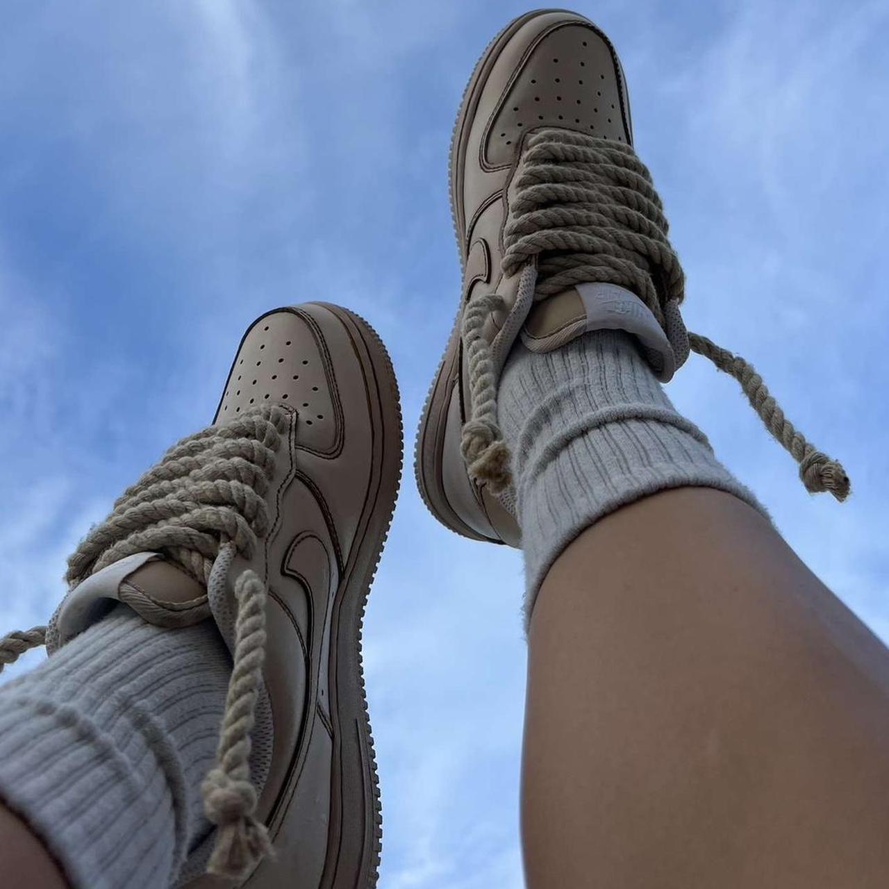 Custom Coffee Dipped Air Force 1’s with rope laces.... Depop