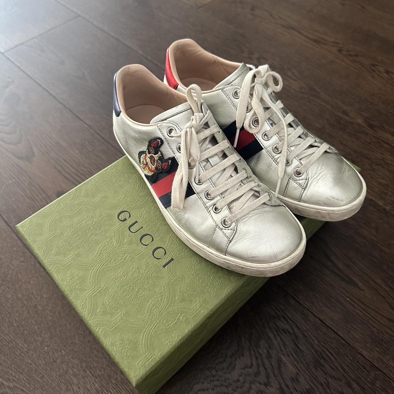 Silver gucci sneakers womens online