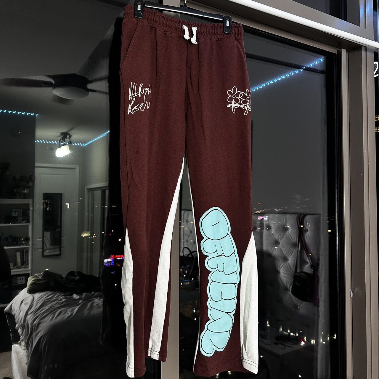 BoohooMAN Brown Sweatpants with Design Medium - Depop