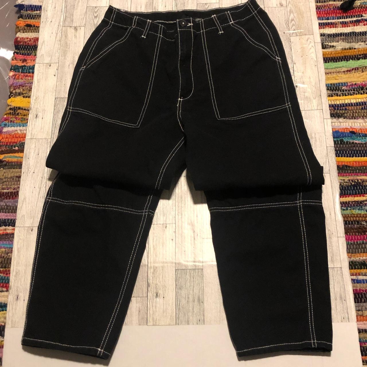 canvas pants, black with white stitching - Depop