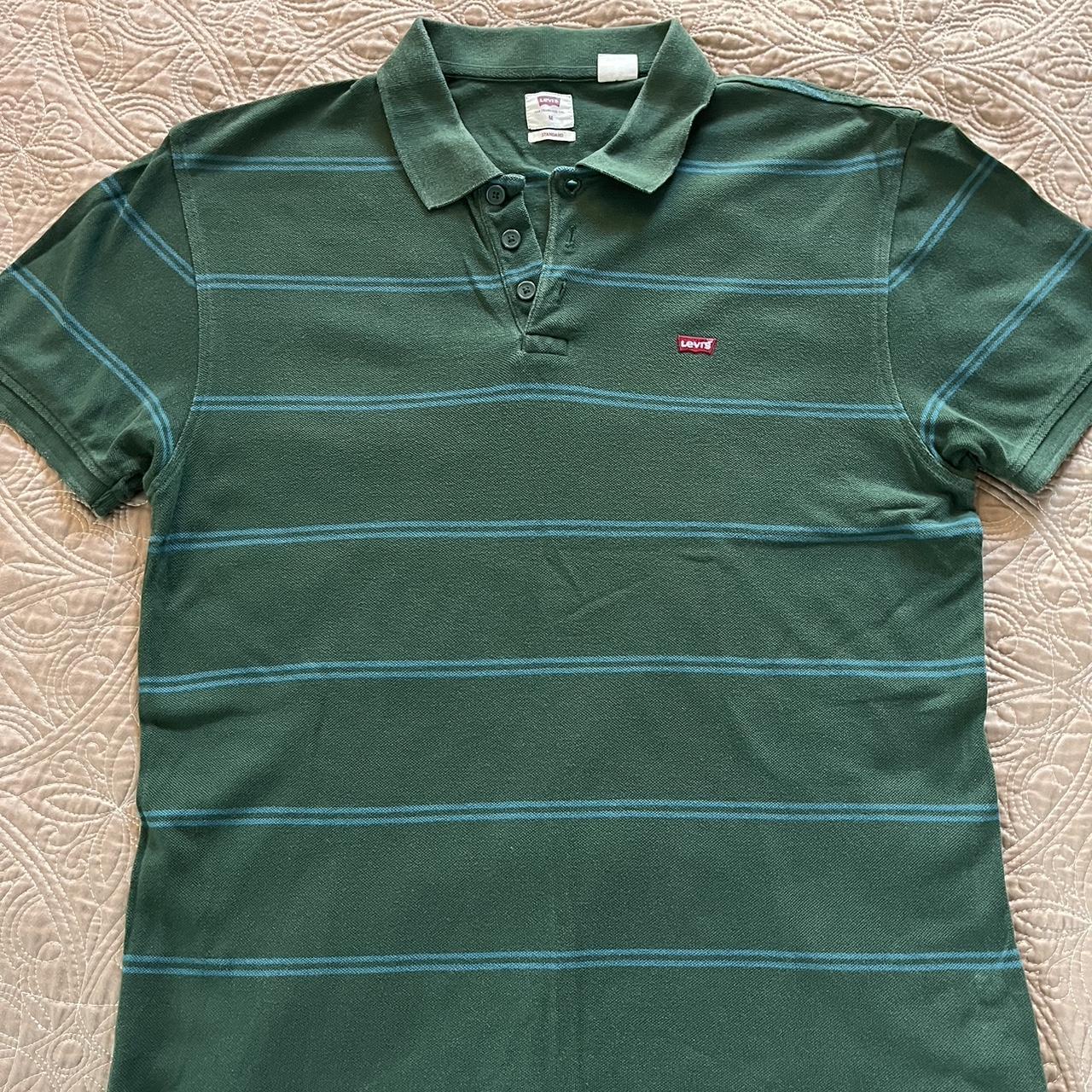 levi’s green striped polo shirt - size medium - Depop