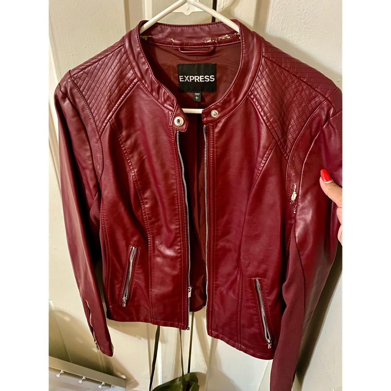 Burgundy Express Jacket Faux leather, burgundy... Depop