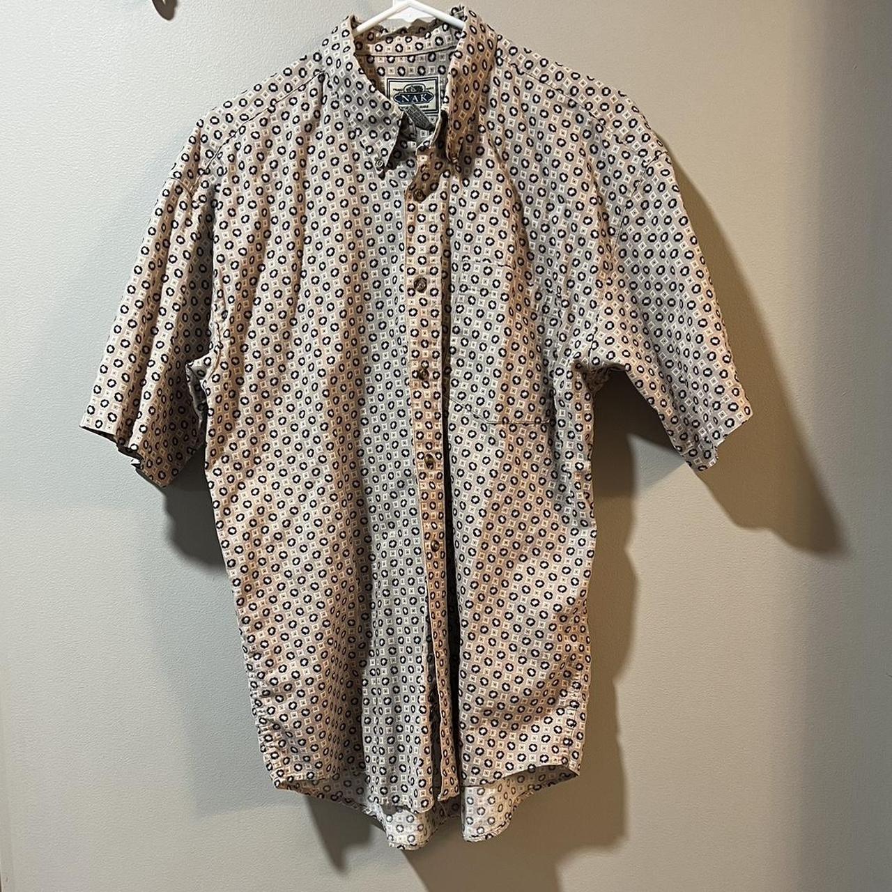 vintage thrifted pattern button down shirt size:... - Depop
