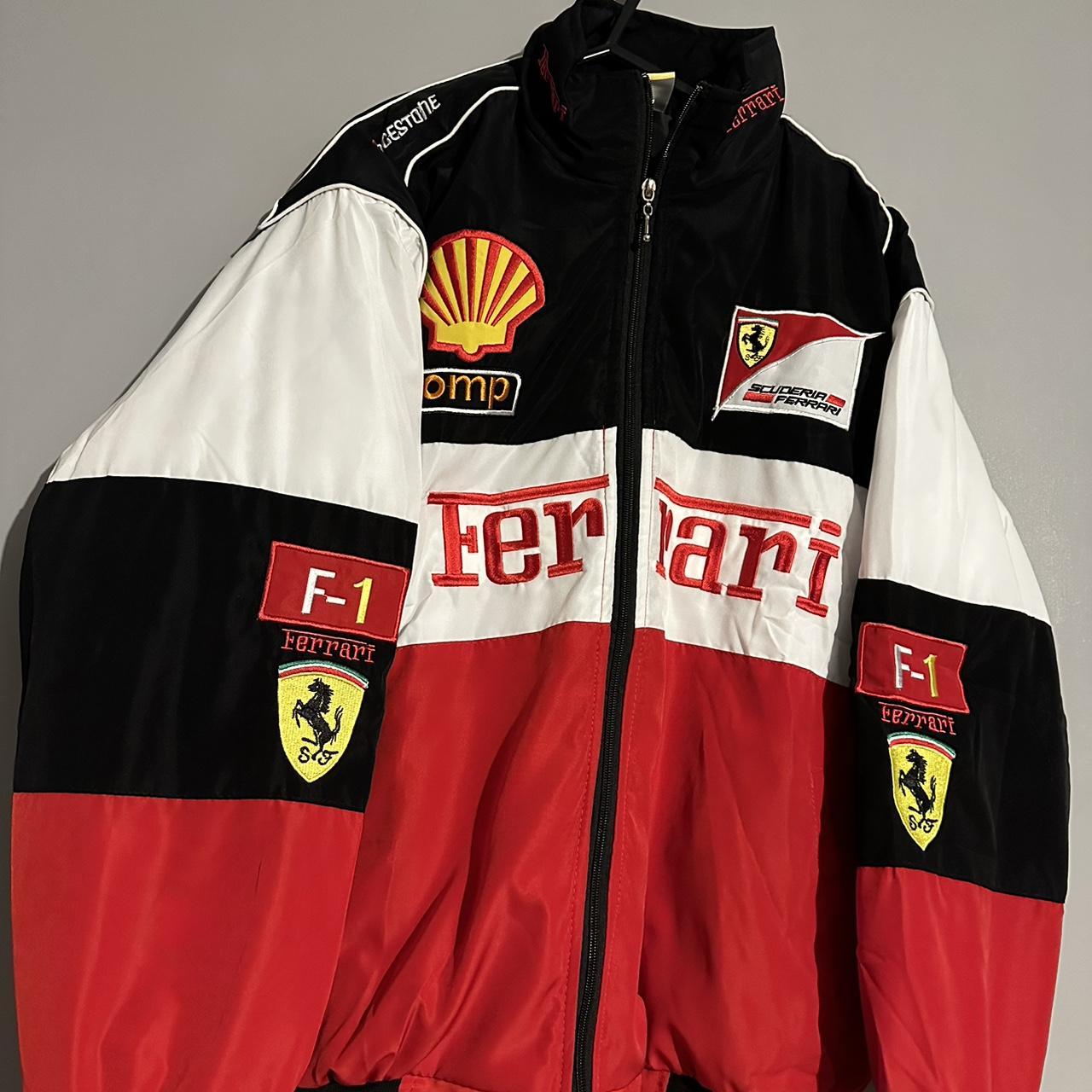 Brand new retro Ferrari racing jacket black red mens... - Depop