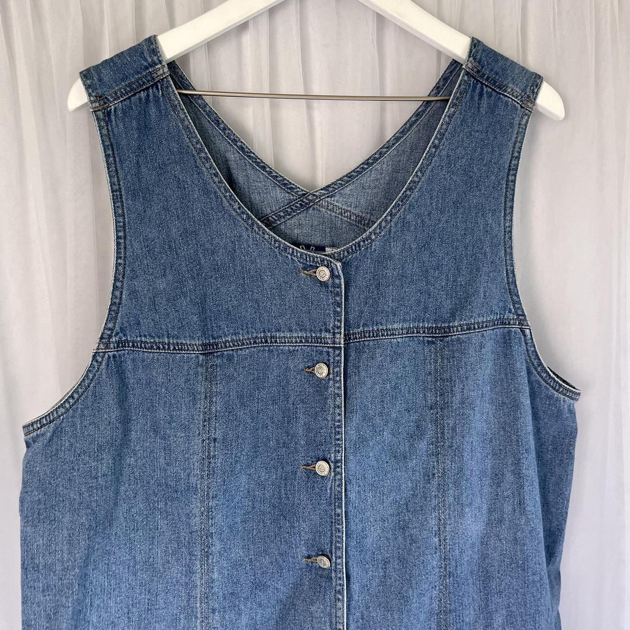 Vintage 90’s denim dress. Midi/ mini length button... - Depop