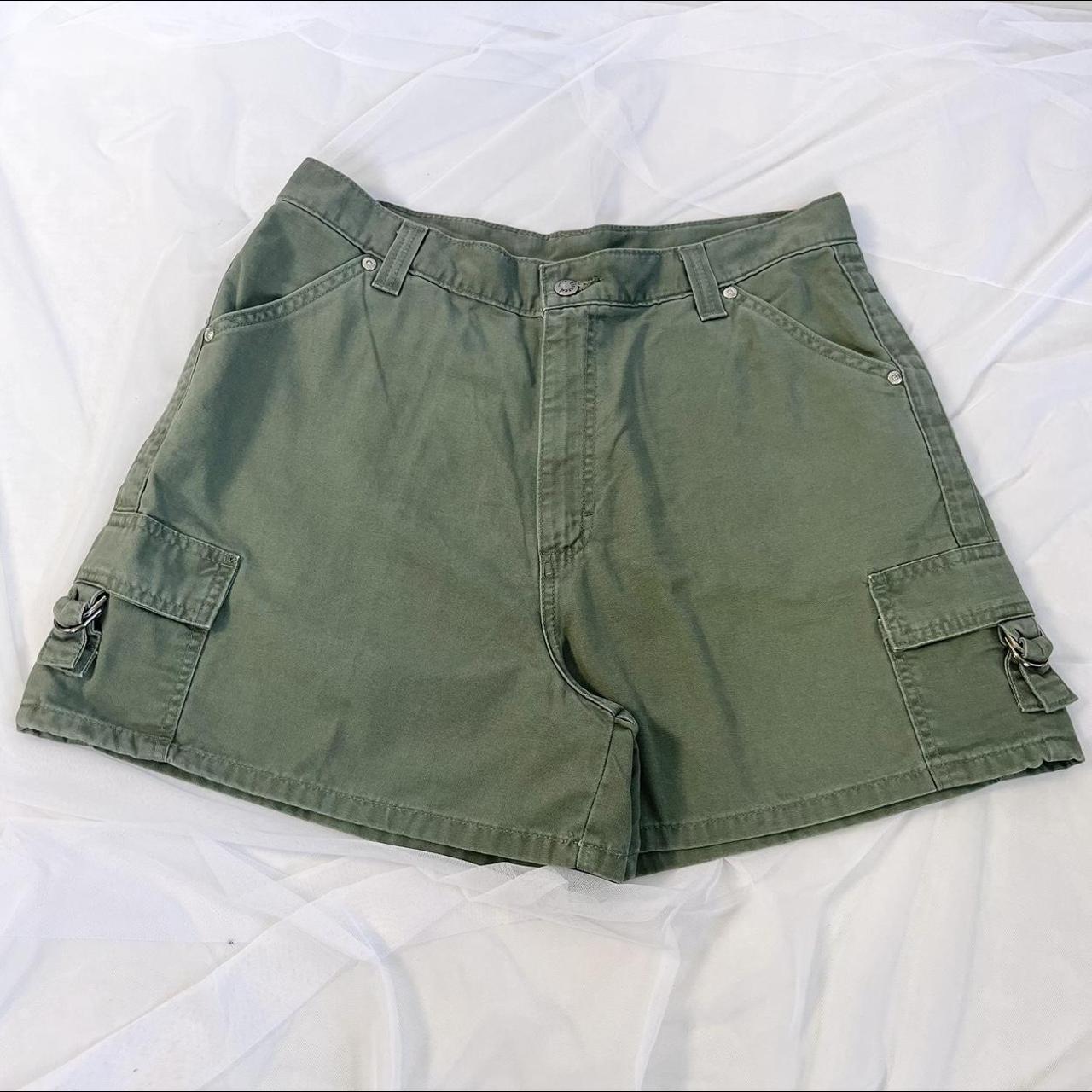 Vintage green cargo shorts. 90’s high waisted green... - Depop