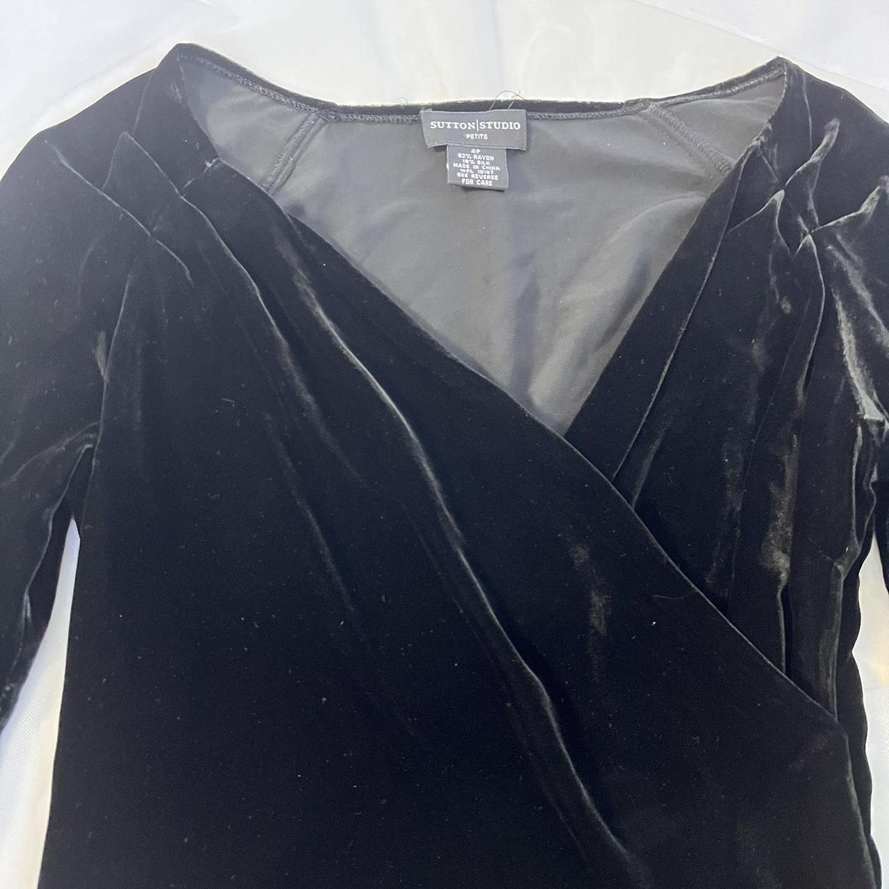 Vintage 90’s velvet top. Black velvet faux wrap... - Depop