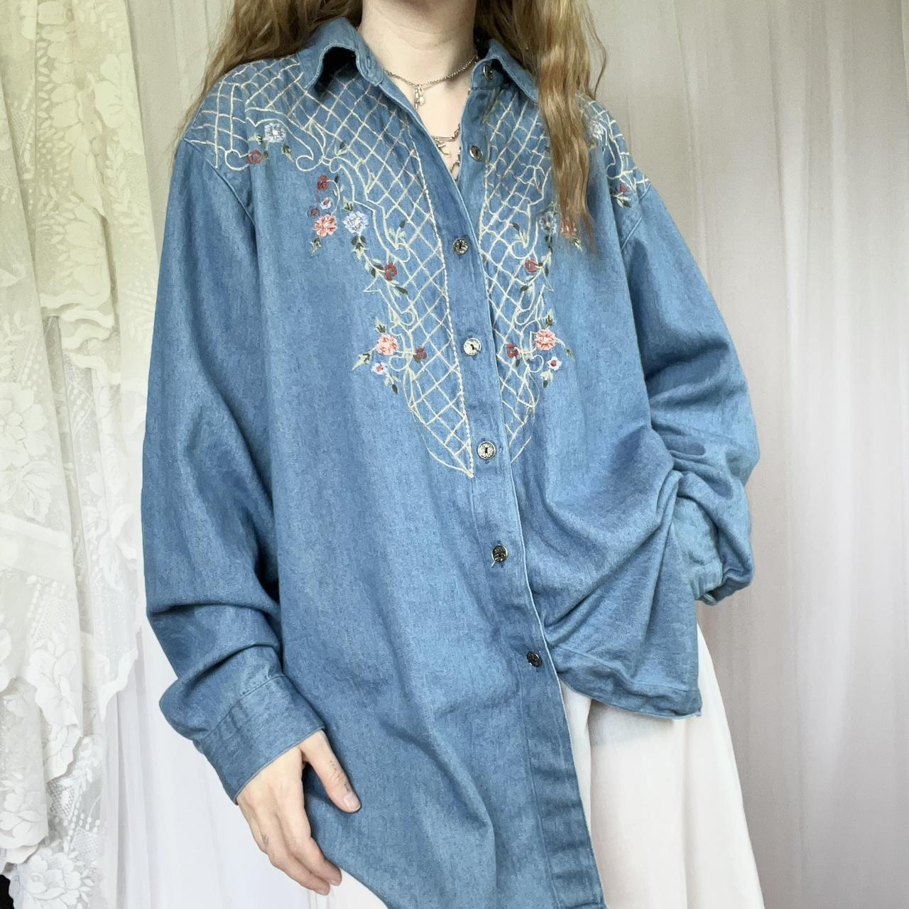 Women's Vintage Floral Embroidery Denim Western Shirt – Rockmount