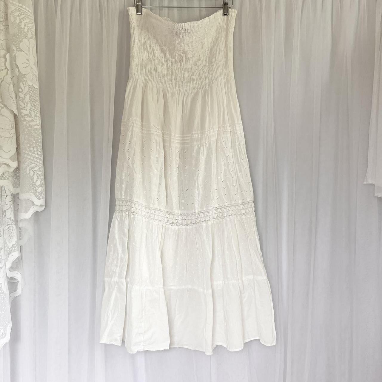 Vintage tiered maxi dress. White tiered maxi dress... - Depop