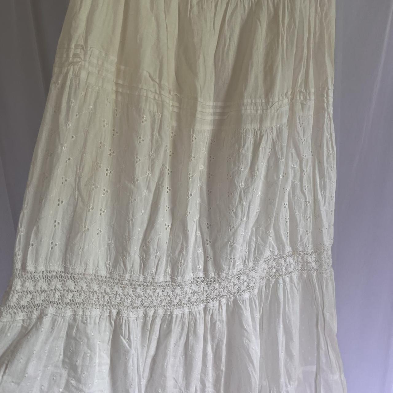 Vintage tiered maxi dress. White tiered maxi dress... - Depop