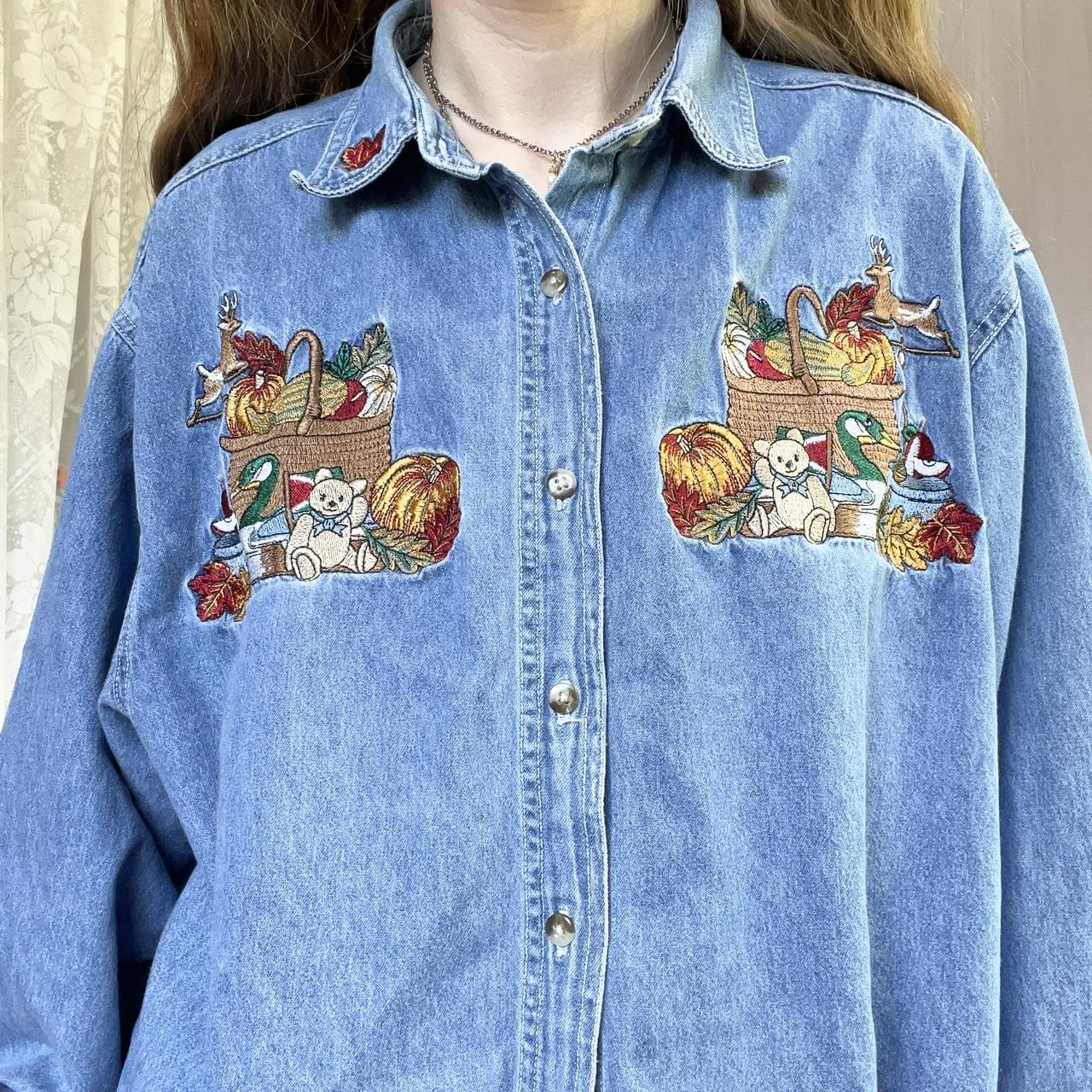 FLORAL EMBROIDERED DENIM WESTERN SHIRT | Western denim shirt, Embroidered  denim, Denim ideas