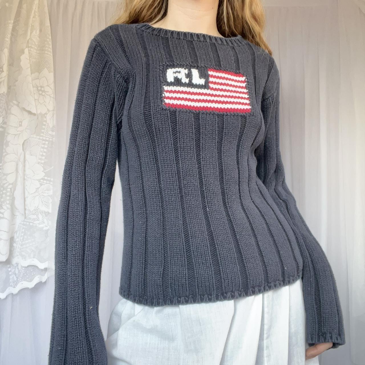 Vintage Ralph Lauren Flag Sweater. Ribbed Knit Navy... - Depop