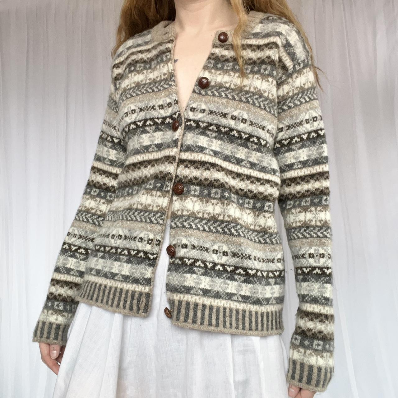 Vintage wool striped cardigan. 100% wool geometric... - Depop