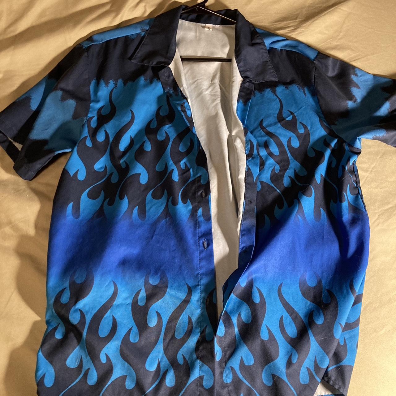 Blue flames fire button up shirt Guy Fieri core Got... - Depop