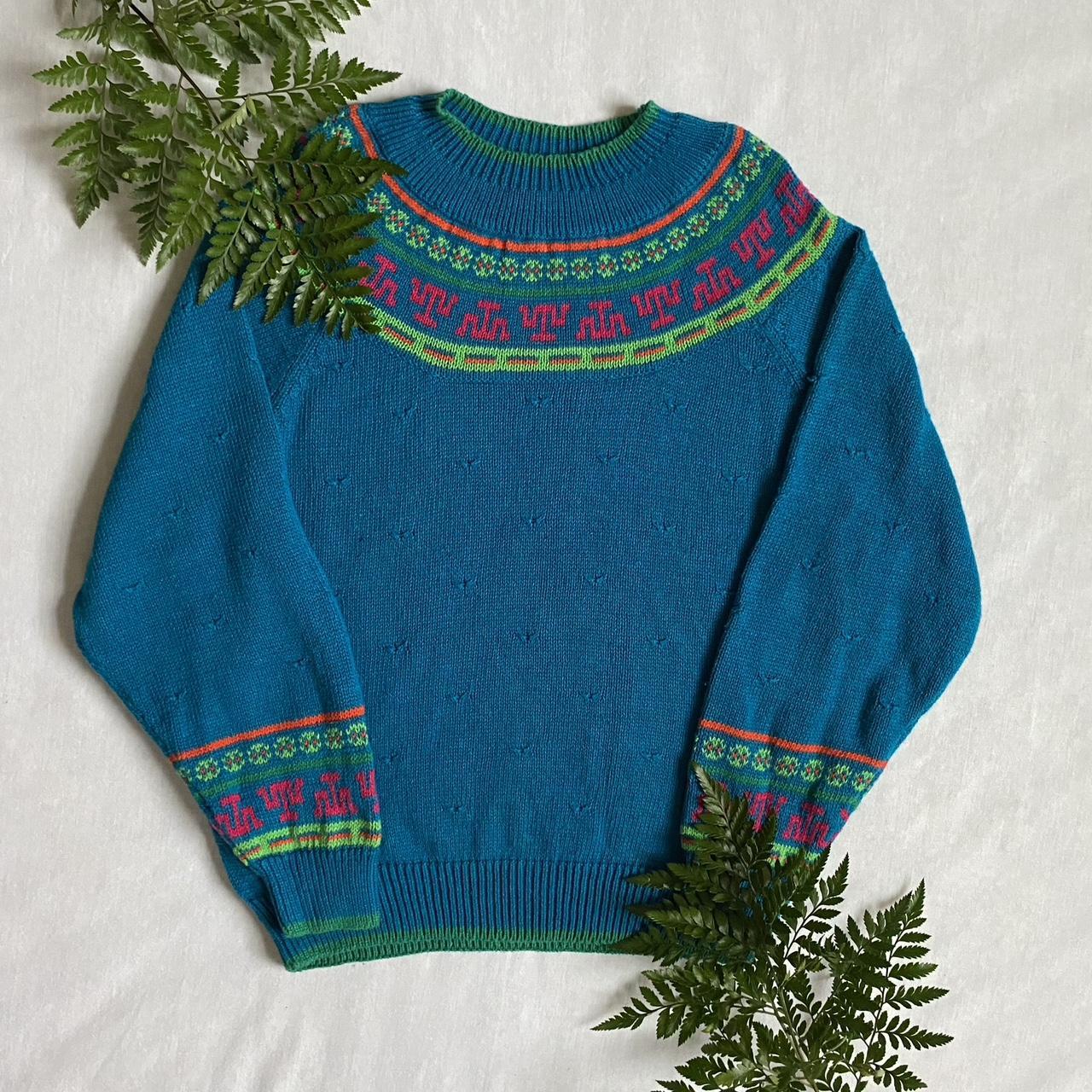 Women's Green and Blue Jumper | Depop