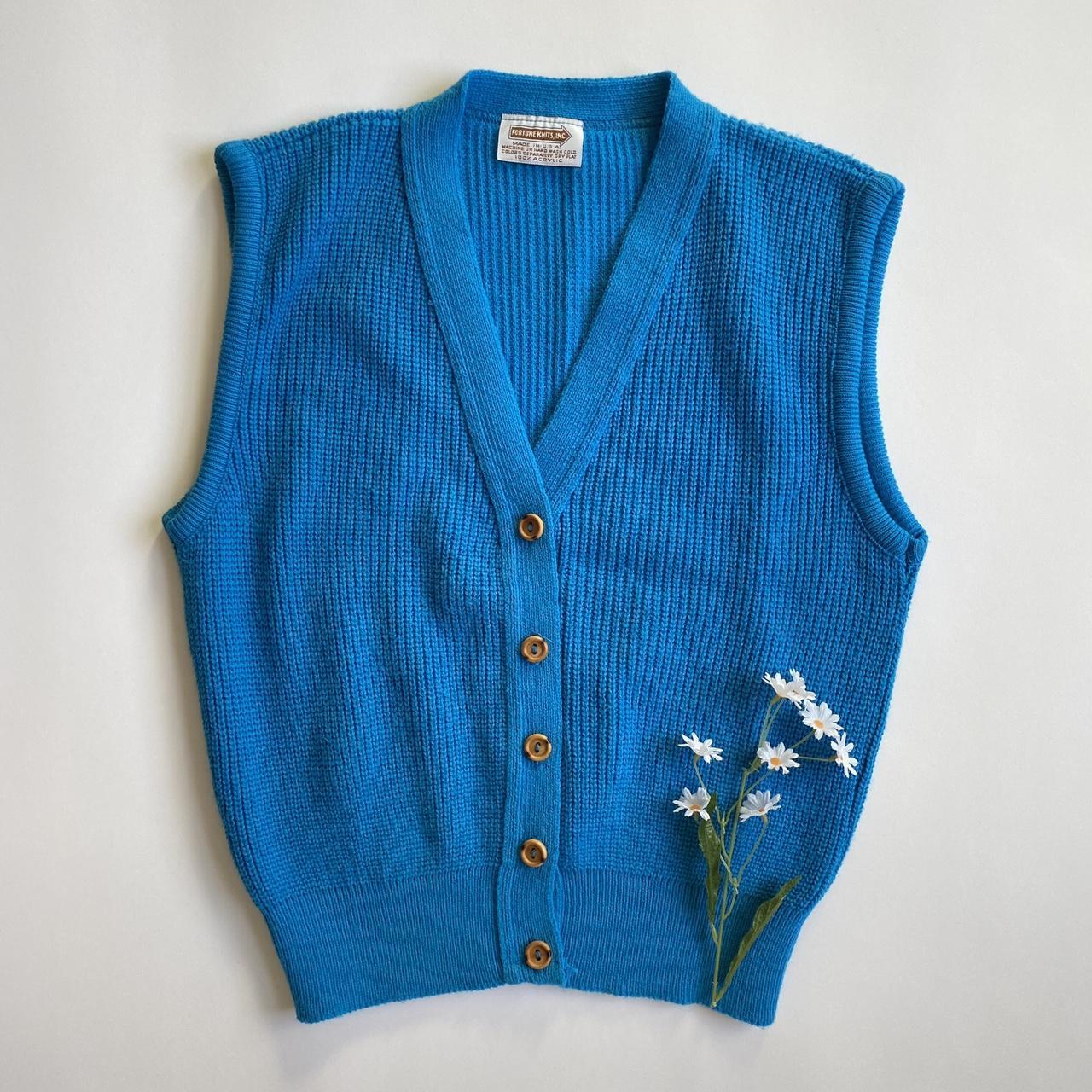 Vintage bright blue knit vest Brand Fortune Knits... Depop