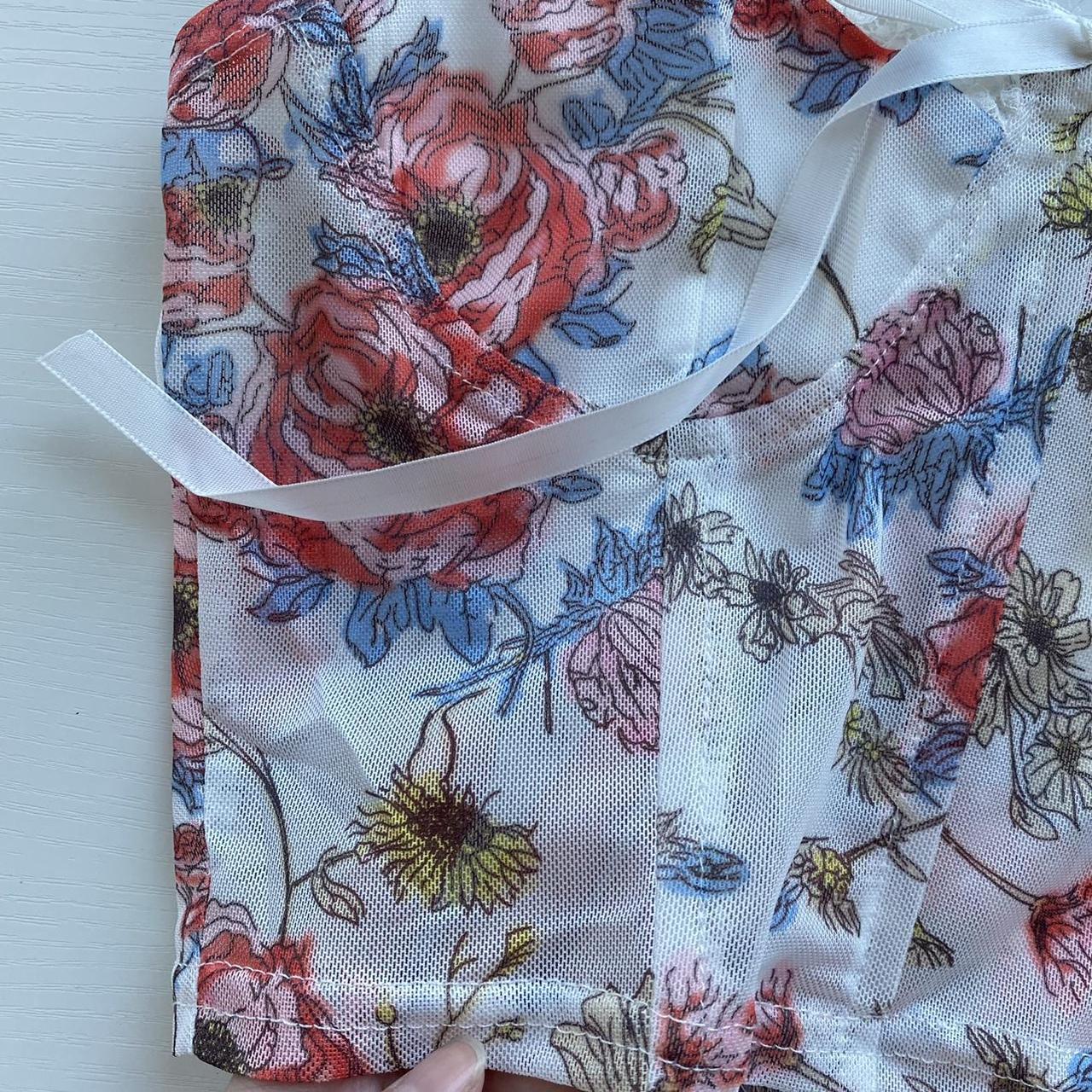 White, Red and Blue Floral Print Crop Top Beautiful... Depop