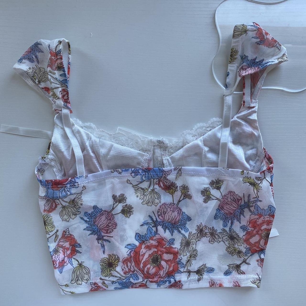 White, Red and Blue Floral Print Crop Top Beautiful... Depop