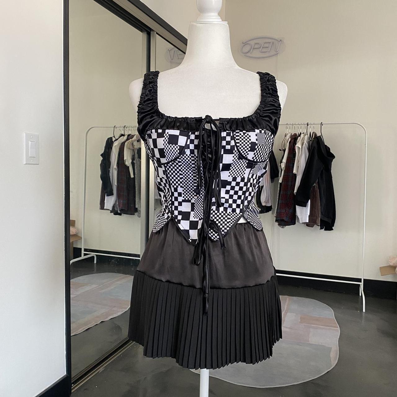 Black Abstract Crop Top + Skirt Set Size S Bust... - Depop