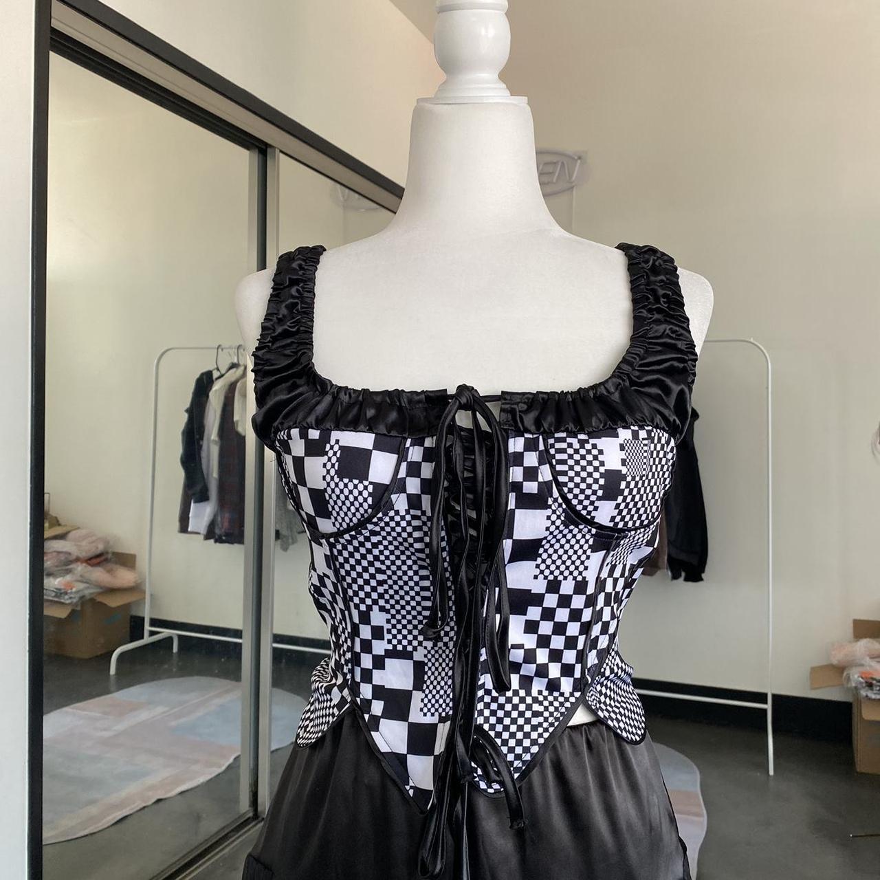 Black Abstract Crop Top + Skirt Set Size S Bust... - Depop