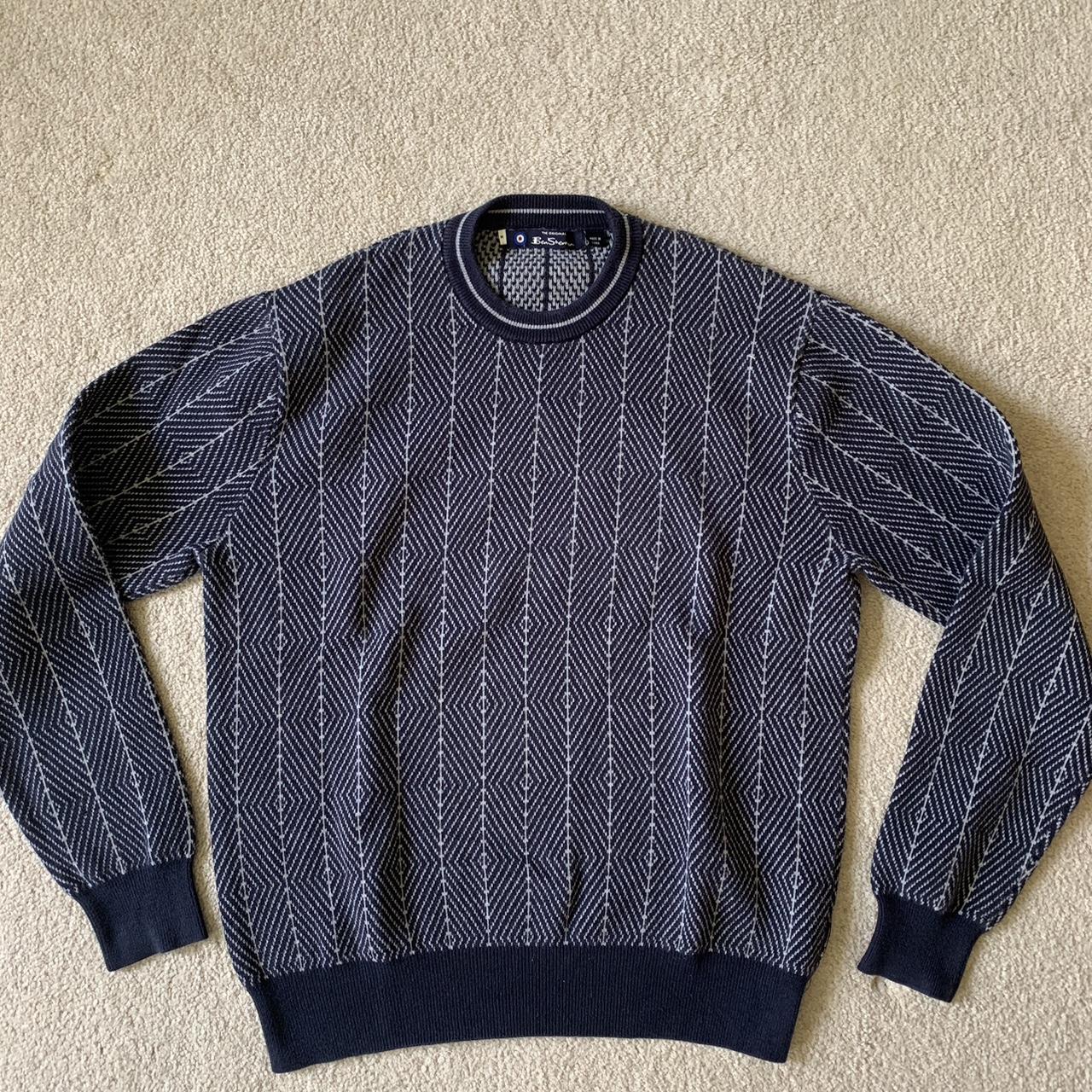 Ben Sherman Navy Argyle Sweater Size: M (fits... - Depop