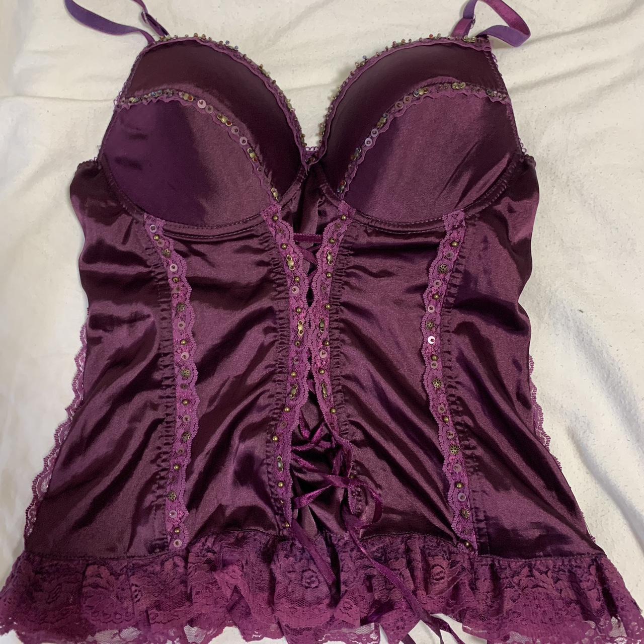 Boned corset lace up back purple bustier top with... - Depop