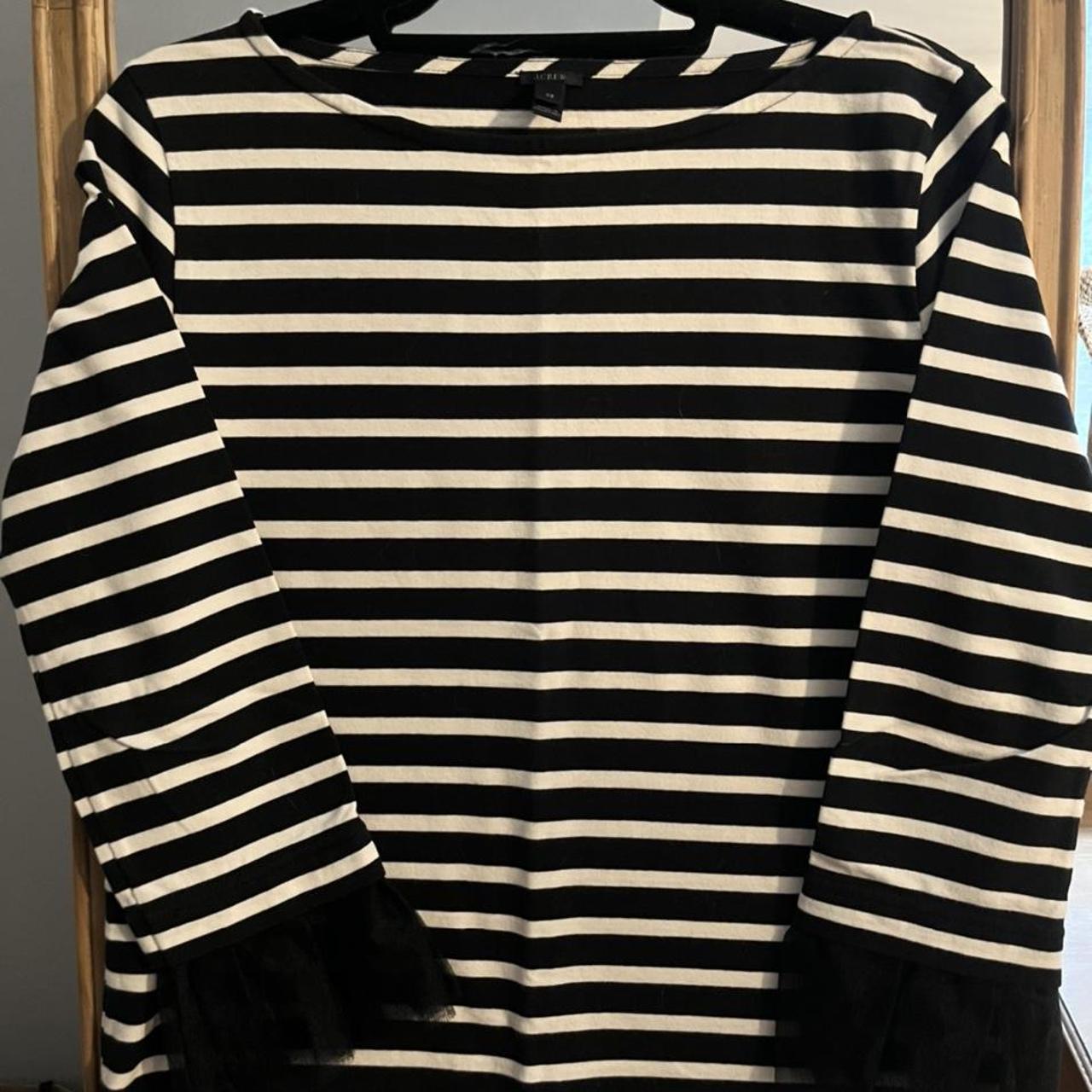 Black and white striped long sleeve Breton top with... - Depop