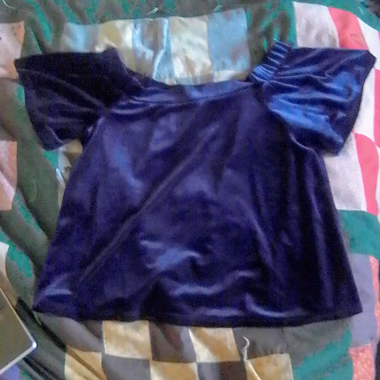 Blue Velvet Blouse In Good Condition, But Has Some - Depop