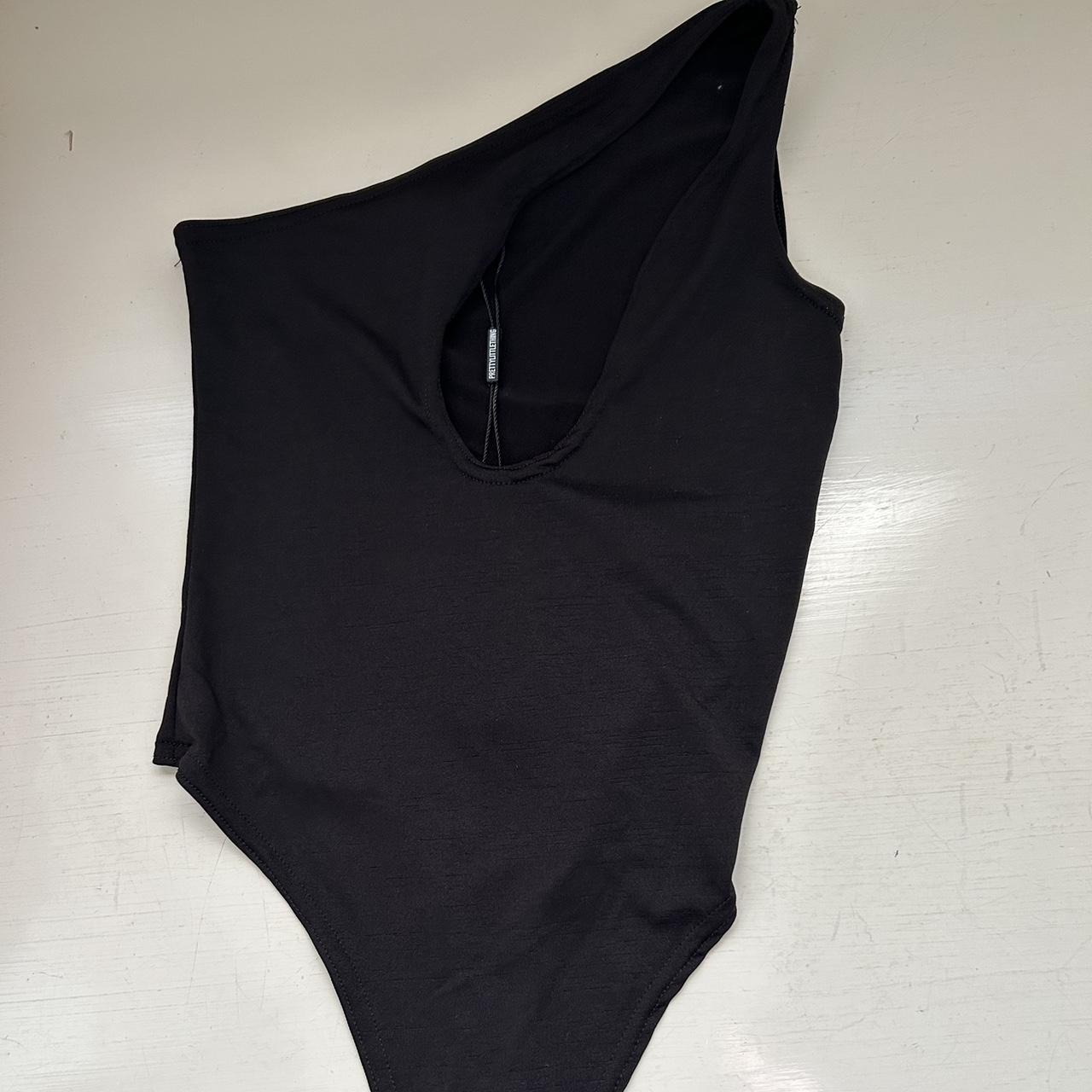 Black slinky plunge one shoulder bodysuit (UK size 4) - Depop