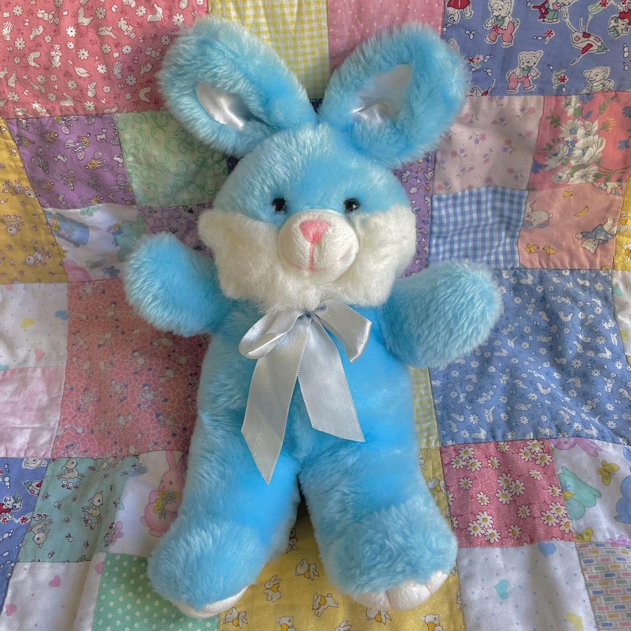90's Stuffed Blue Bunny Vintage Kaybee Blue And White Bunny