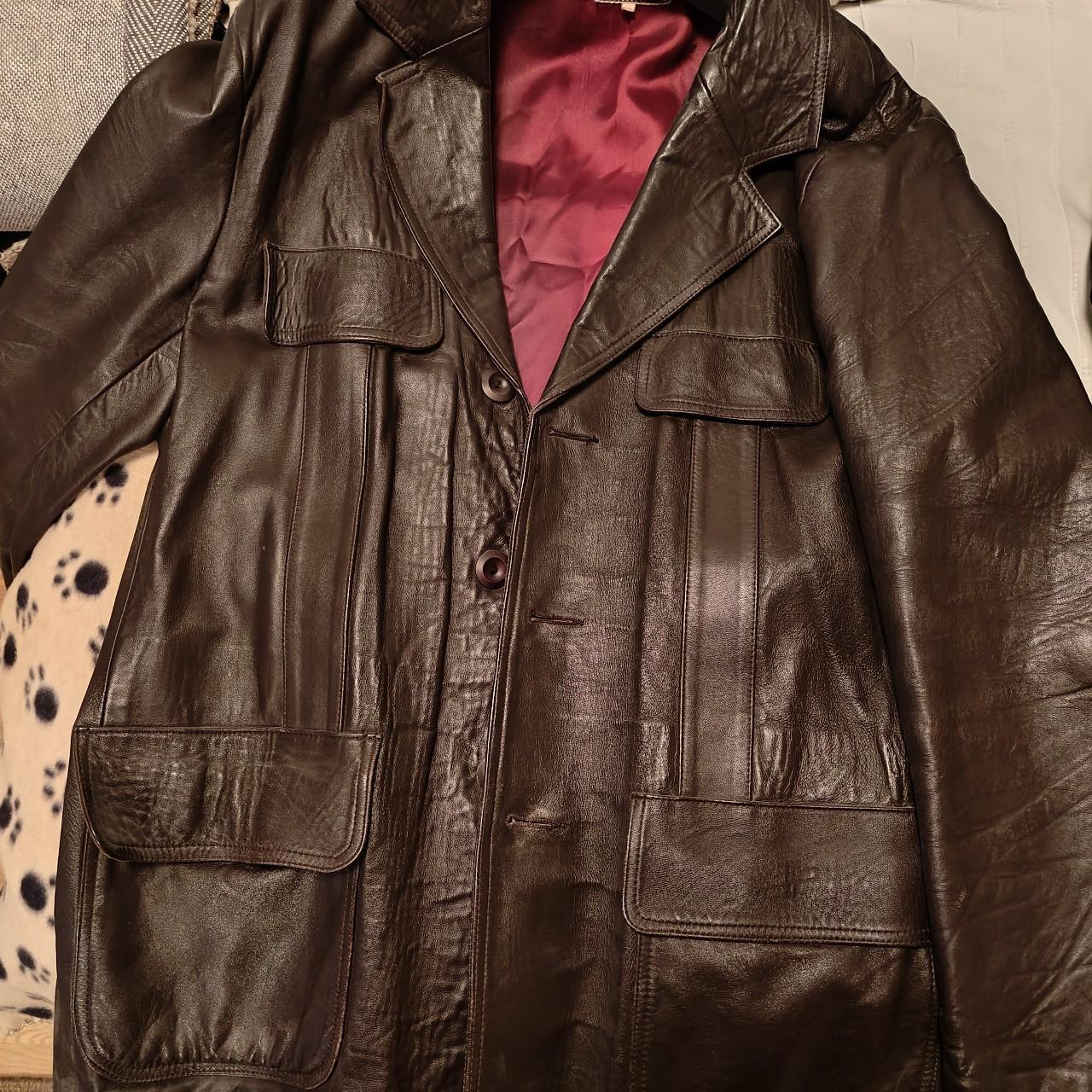 Vintage black leather jacket. 70's Size 48 chest... - Depop