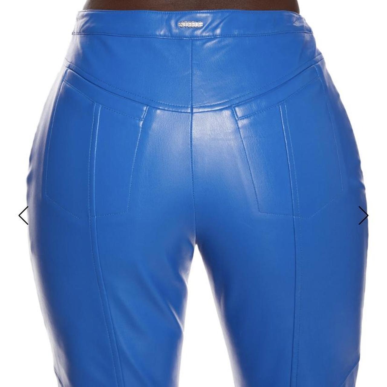 Cobalt Blue Vegan Leather Pant by Steele in Size XS.... Depop