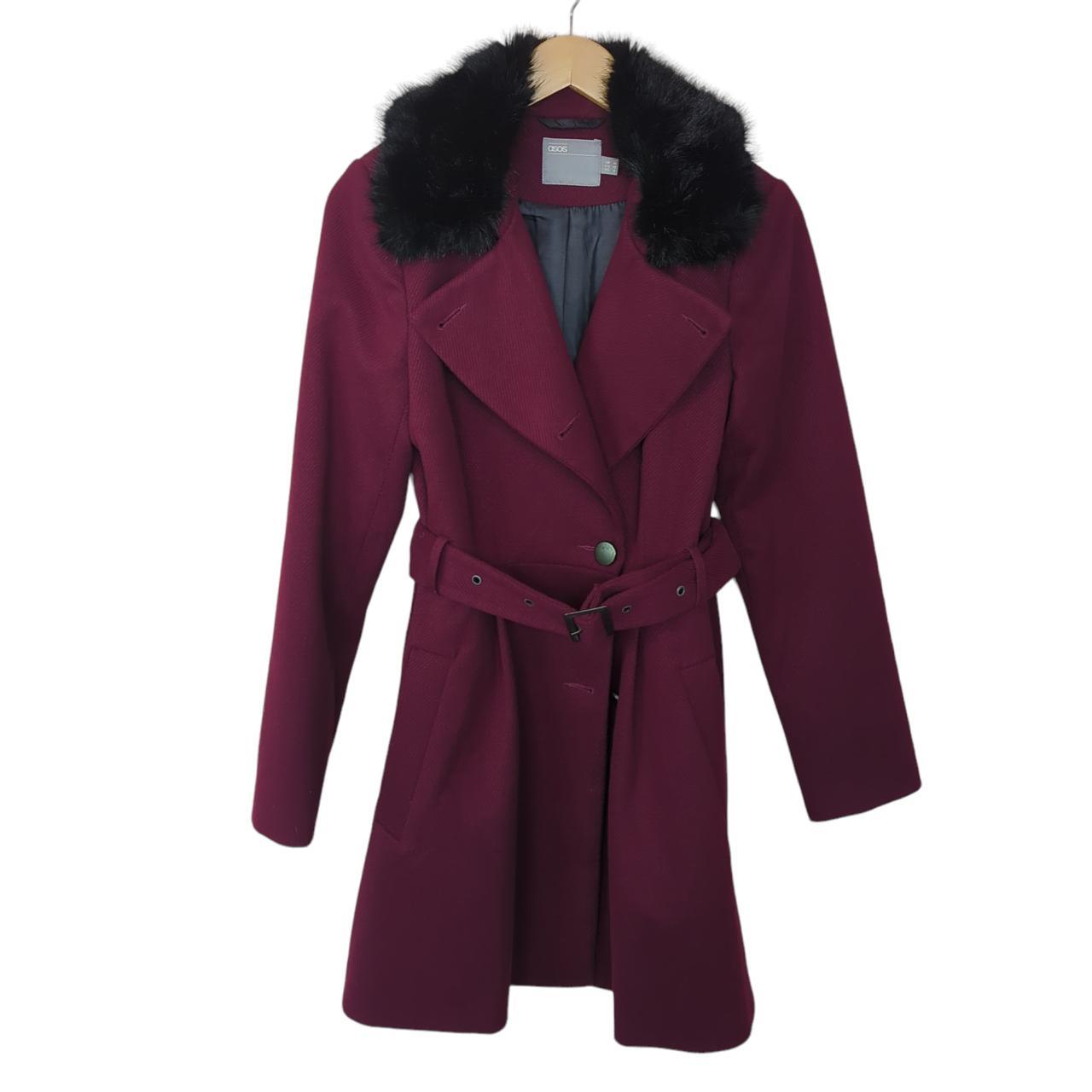 HOT Asos Burgundy Trench Faux Wool Trench Coat Asos Faux Fur