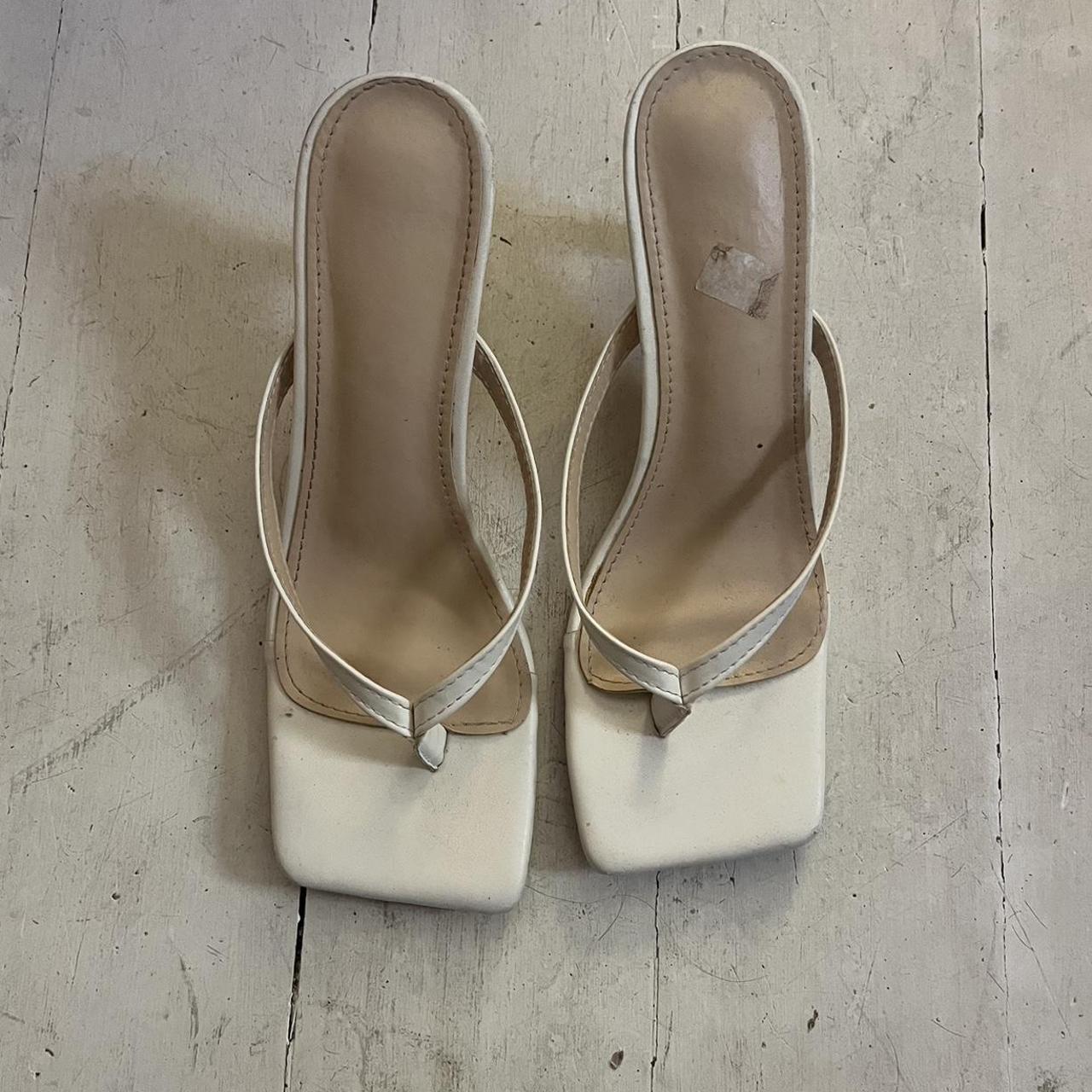 strappy white kitten heels